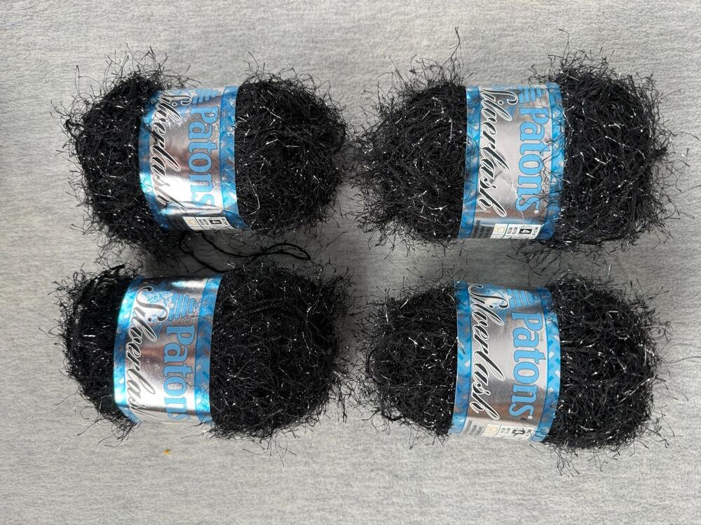 Patons Silverlash Yarn Black Dazzle Lot of 4 x 50g Skeins Eyelash Fun Fur
